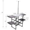 Folding Camping Kitchen Table With Lamp Post, Portable Outdoor Cooking Station With Heat Resistant Top, 4 Side Tables & Lower Storage Rack For Picnic,
