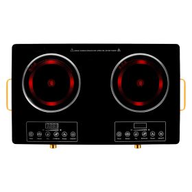 7000W Electric Double Ceramic Stove Electric Cooktop Hot Plate Infrared Countertop Burner 3500W+3500W With 11 Power Levels 0-4H Timer Portable Handle