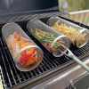 2Pcs 3.42X11.61Inch Portable Bbq Rolling Basket Round Stainless Steel Grill Mesh Barbecue Net Tube With Removable Cover Outdoor Camping