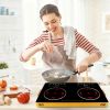 7000W Electric Double Ceramic Stove Electric Cooktop Hot Plate Infrared Countertop Burner 3500W+3500W With 11 Power Levels 0-4H Timer Portable Handle