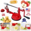 3In 1 Apple Peeler Manual Rotation Potato Fruit Core Slicer Kitchen Hand Cracking Corer W/ Zinc Alloy Peeler Suction Base