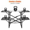 Folding Camping Kitchen Table With Lamp Post, Portable Outdoor Cooking Station With Heat Resistant Top, 4 Side Tables & Lower Storage Rack For Picnic,