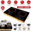 7000W Electric Double Ceramic Stove Electric Cooktop Hot Plate Infrared Countertop Burner 3500W+3500W With 11 Power Levels 0-4H Timer Portable Handle