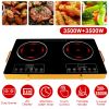 7000W Electric Double Ceramic Stove Electric Cooktop Hot Plate Infrared Countertop Burner 3500W+3500W With 11 Power Levels 0-4H Timer Portable Handle