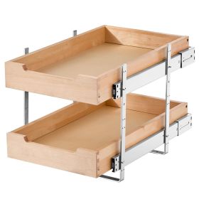 2 Tier Pull Out Cabinet Organizer, 14"W x 21"D Cabinet Drawer, Soft Close Slide out Shelf, Heavy-Duty Sliding Wood Drawer