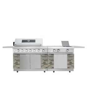 9' Cultured Stone 6-Burner Outdoor Gas Grill, 6 Main Burners, Cast Iron Burner, Side Burner, Griddle Burner, CSA Certified, TMG-LKS09S