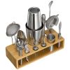 Cocktail Shaker Set, 13-Piece Stainless Steel Bar Tools with Bamboo Stand, Boston Bartender Kit Accessories | Mixer Spoon, Muddler, Jigger, Strainer