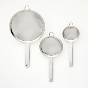 3pc (3", 5", and 8") Stainless Steel Mesh Strainer Set Silver