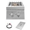 Double Grilling Side Burners, 2 x 15,000BTU Liquid Propane Side Burner for Outdoor Kitchen, Convertible to Natural Gas