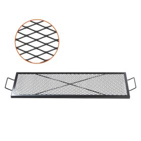 X-Marks Fire Pit Grill Grate, Rectangle Cooking Grate, Heavy Duty Steel Campfire BBQ Grill Grid with Handle & Support X Wire