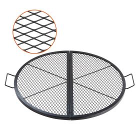X-Marks Fire Pit Grill Grate, Foldable Round Cooking Grate, Heavy Duty Steel Campfire BBQ Grill Grid with Handle and Support X Wire
