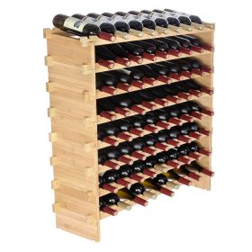 72 Bottle Stackable Modular Wine Rack, 8-Tier Solid Bamboo Wood Storage Racks, Floor Freestanding Wines Holder Display Shelf