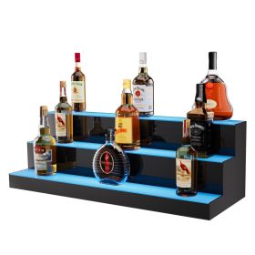 LED Lighted Liquor Bottle Display, 3 Tiers 30 Inch Commercial Illuminated Home Bar Shelf, 3 Steps Whiskey Rack Stand