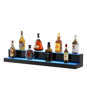LED Lighted Liquor Bottle Display, 2 Tiers 40 Inch Commercial Illuminated Home Bar Shelf, 2 Steps Whiskey Rack Stand