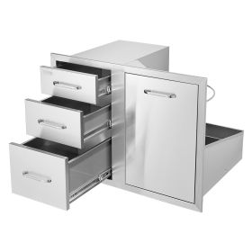 Outdoor Kitchen Door Drawer Combo 29.5" W x 22.6" H x 21.7''D, Access Door/Triple Drawers with Propane Drawer and Adjustable Garbage Ring