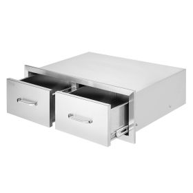Outdoor Kitchen Drawers 30" W x 10" H x 20" D, Horizontal Double BBQ Access Drawers Stainless Steel with Handle