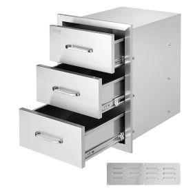 Outdoor Kitchen Drawers 16" W x 21.5" H x 18" D, Flush Mount Triple Access BBQ Drawers with Stainless Steel Handle
