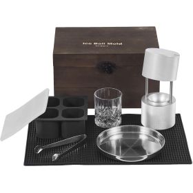 Ice Ball Press Kit, Aircraft Al Alloy Ice Press with Ice Block Mold, Large Mat, Tong, Drip Tray, One Glass, Round Ice Ball Maker 2.4"/60 mm Ice Sphere