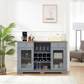 Modern Farmhouse Buffet Cabinet, Sideboard with 2 Drawers and Elegant Glass Door Cabinets, Wine and Glass Rack, Coffee Bar for Kitchen, Dining Ro