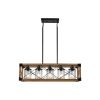 32" Walnut Industrial Farmhouse Rectangle Pendant Light, 5-Light Chandelier with Lampshades for Dining Room, Kitchen Island, Cafe Decor (No Bulbs)