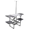 Folding Camping Kitchen Table With Lamp Post, Portable Outdoor Cooking Station With Heat Resistant Top, 4 Side Tables & Lower Storage Rack For Picnic,