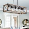32" Walnut Industrial Farmhouse Rectangle Pendant Light, 5-Light Chandelier with Lampshades for Dining Room, Kitchen Island, Cafe Decor (No Bulbs)