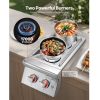 Double Grilling Side Burners, 2 x 17,000BTU Liquid Propane Side Burner for Outdoor Kitchen, Convertible to Natural Gas