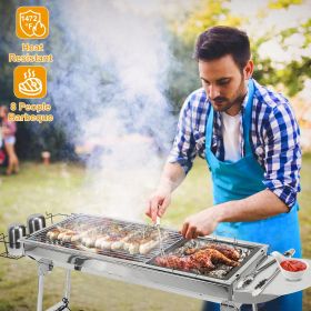 Foldable BBQ Grill Portable Charcoal Barbeque Grill Stainless Steel BBQ Grill For Picnic Camping Backyard Cooking - Silver