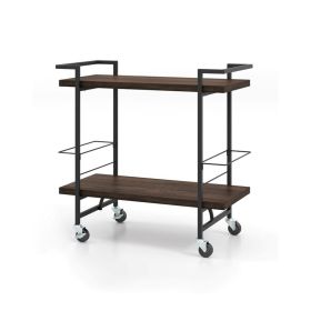 Household Bar Cart with Lockable Wheels and Heavy-Duty Metal Frame - Rustic Brown - Kitchen Supplies