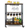 Mobile Kitchen Bar Cart Serving Trolley with Wine Rack - Rustic Brown - Kitchen Supplies
