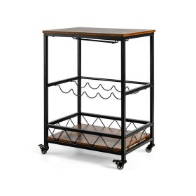Mobile Kitchen Bar Cart Serving Trolley with Wine Rack - Rustic Brown - Kitchen Supplies