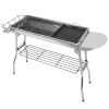 Foldable BBQ Grill Portable Charcoal Barbeque Grill Stainless Steel BBQ Grill For Picnic Camping Backyard Cooking - Silver
