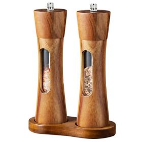 Pepper Grinder Pagoda-shaped Wooden Kitchen Pepper Mill - Natural - Double+Base