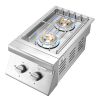 Double Grilling Side Burners, 2 x 15,000BTU Liquid Propane Side Burner for Outdoor Kitchen, Convertible to Natural Gas