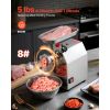 Commercial Electric Meat Grinder, 5 lbs/min Capacity, #8 Industrial Meat Mincer with 2 Stainless Steel Blades, 2 Grinding Plates