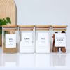 18 PCS Square Seasoning Jar Pepper Seasoning Bottle Pepper Powder Bottle 240ml Bamboo Wood Glass Seasoning Tank Square Spice Bottle - 18