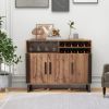 Home Wine Bar Cabinet with 3 Doors and Adjustable Shelves - Brown