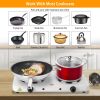 2000W Double Electric Burner Portable Dual Counter Stove Countertop Hot Plate Kitchen Cooker Stove with 5 Gear Temperature Control - white