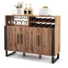 Home Wine Bar Cabinet with 3 Doors and Adjustable Shelves - Brown