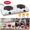 2000W Double Electric Burner Portable Dual Counter Stove Countertop Hot Plate Kitchen Cooker Stove with 5 Gear Temperature Control - white