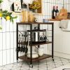Kitchen Helper Oven Storage Cart 3-Tier Kitchen Baker's Rack With Hooks - Rustic Brown - 23.5'' x 16'' x 29''