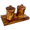 Olive Wood Canisters Set - 2-canister set plus base