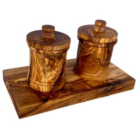 Olive Wood Canisters Set - 2-canister set plus base
