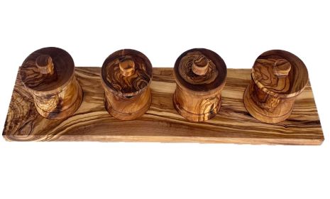 Olive Wood Canisters Set - 4-canister set plus base