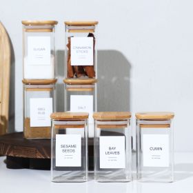 18 PCS Square Seasoning Jar Pepper Seasoning Bottle Pepper Powder Bottle 240ml Bamboo Wood Glass Seasoning Tank Square Spice Bottle - 18
