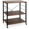 Kitchen Helper Oven Storage Cart 3-Tier Kitchen Baker's Rack With Hooks - Rustic Brown - 23.5'' x 16'' x 29''