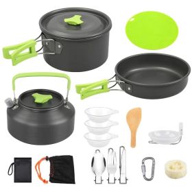 16Pcs Camping Cooking Ware Set Camping Stove Cookware Kit Aluminum Pot Pan Kettle Set With Bowls Knife Fork Spoon Carabiner Spatula Cutting Board (Option: CookwareSet)