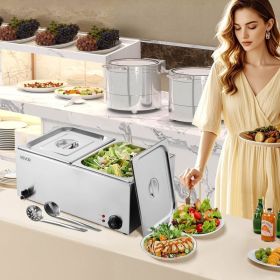 Commercial Electric Food Warmer 3-Pan Countertop Buffet 17QT Bain Marie (Option: Silver)