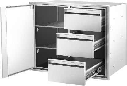 Outdoor Kitchen Drawer Combo,BBQ Triple Drawer & Trash Drawer Combo Stainless Steel for BBQ Island,Grilling Station (size: 19.4"D x 27.8"W x 21.8"H)