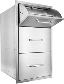 Outdoor Kitchen Drawer Combo,BBQ Triple Drawer & Trash Drawer Combo Stainless Steel for BBQ Island,Grilling Station (size: W17*D21*H30)